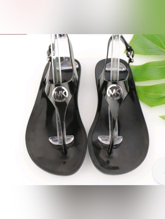 Michael Kors Shoes - GUC Michael Kors Black Jelly Thong Sandals with Logo Medallions